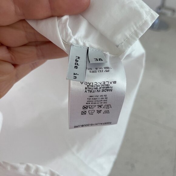 Balenciaga Paris Womens Shirt Size 8 White Button Down Vinyl Trim Pure Cotton - Picture 9 of 9